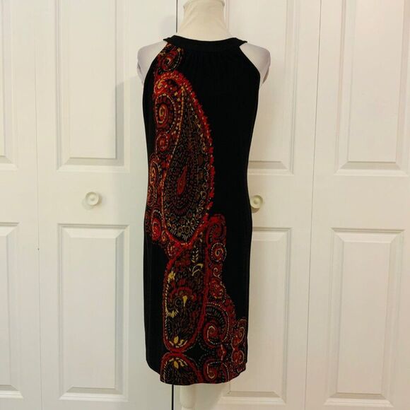 Taylor Black Red Paisley Halter Neck Tie Back Sleeveless Dress Size 4 - Picture 1 of 12